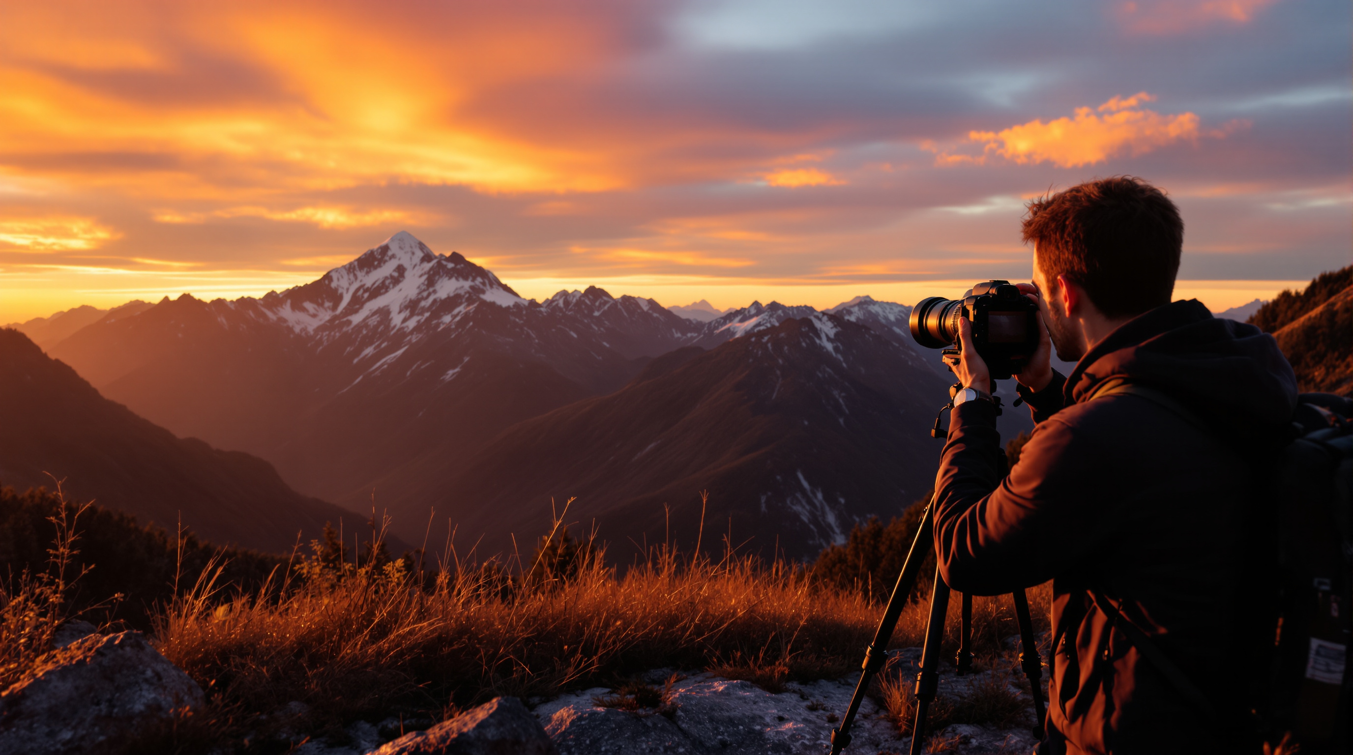 Photographer capturing mountain landscape