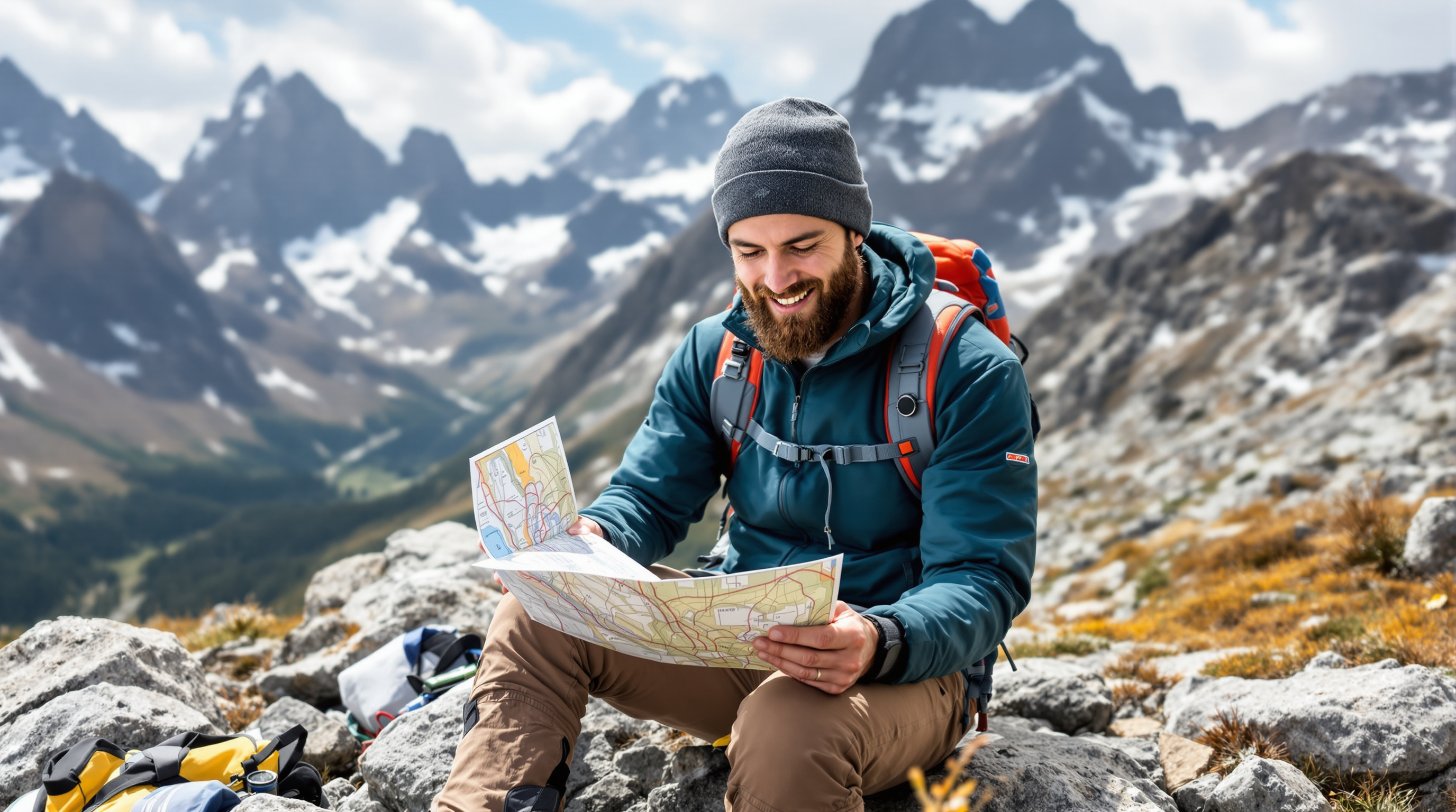 Hiker with map and compass